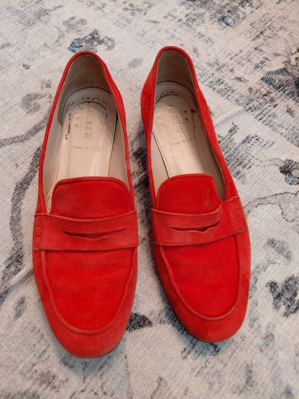 J.Crew Red Suede Loafers Made in Italy Size 6 Classic Preppy Academia Flaw